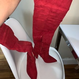 Very sexy red thigh high heels